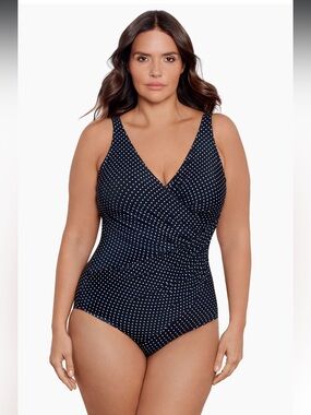 MiracleSuit Plus Size Oceanus One Piece in Pin Point Black/Polka Dot 22W